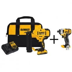 DEWALT 20V MAX Lithium-Ion 18-Gauge Cordless Brad Nailer Kit and 1/4 in. Impact Driver with 2.0Ah Battery Pack and Charger