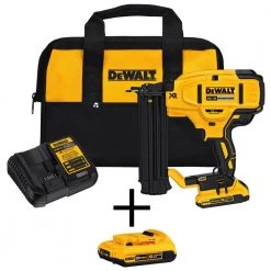 DEWALT 20V MAX Lithium-Ion 18-Gauge Cordless Brad Nailer Kit with (2) 2.0Ah Battery Packs, Charger and Bag