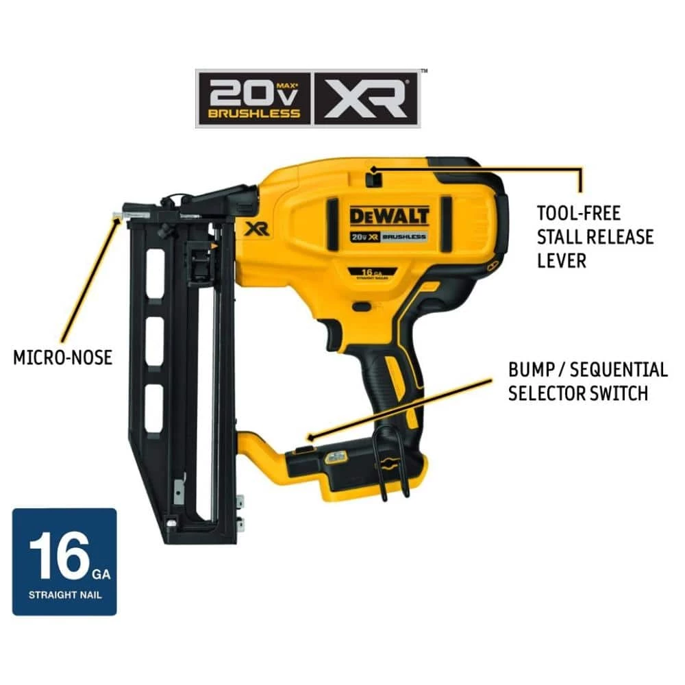 DEWALT 20-Volt MAX XR 16-Gauge Lithium-Ion Cordless Finish Nailer (Tool-Only) 2 DEWALT 20-Volt MAX XR 16-Gauge Lithium-Ion Cordless Finish Nailer (Tool-Only) - Image 2