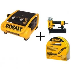 DEWALT 1 Gal. 135 PSI Portable Electric Trim Air Compressor, 18-Gauge Pneumatic Brad Nailer and 50 ft. x 1/4 in. Air Hose