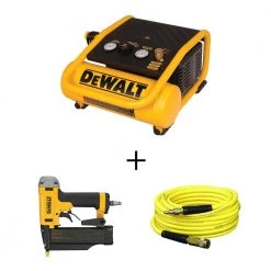 DEWALT 1 Gal. 135 PSI Portable Electric Trim Air Compressor, 23-Gauge Pneumatic 2 in. Pin Nailer and 50 ft. x 1/4 in Air Hose