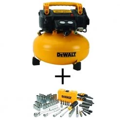 DEWALT 6 Gal. 165 PSI Electric Pancake Air Compressor and 1/4 in. x 3/8 in. Drive Chrome Mechanics Tool Set (108-Piece)