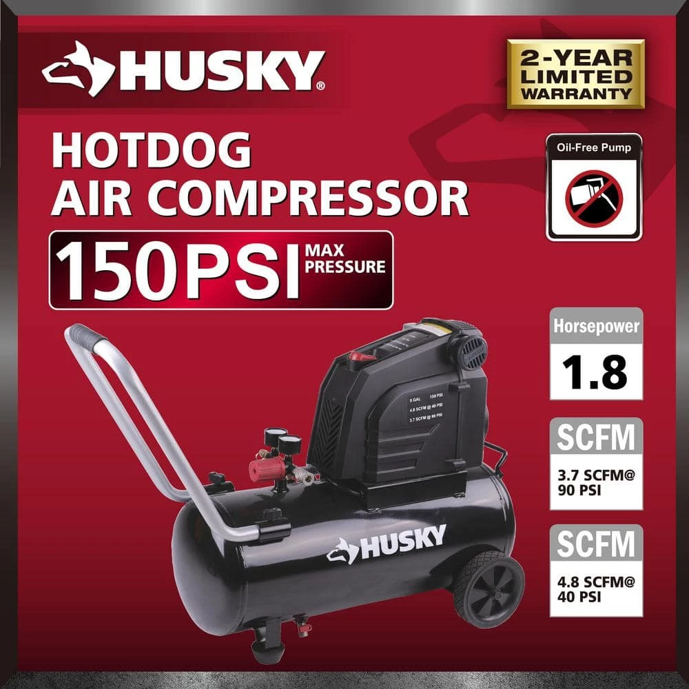 Husky 8G 150 PSI Hotdog Air Compressor 2 Husky 8G 150 PSI Hotdog Air Compressor - Image 2