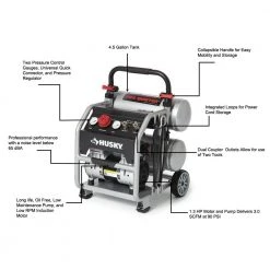 Husky 4.5 Gal. Portable Electric-Powered Silent Air Compressor -Air Compressors Shop husky portable air compressors 3320445 31 1000