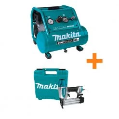Makita 2 Gal. Quiet Series 1 HP Electric Oil-Free Air Compressor with Bonus Pneumatic 2 in. 18-Gauge Brad Nailer