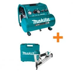 Makita 3 Gal. Quiet Series 1.5 HP, Oil-Free, Electric Air Compressor with Bonus 15-Gauge, 2.5 in. Angled Finish Nailer