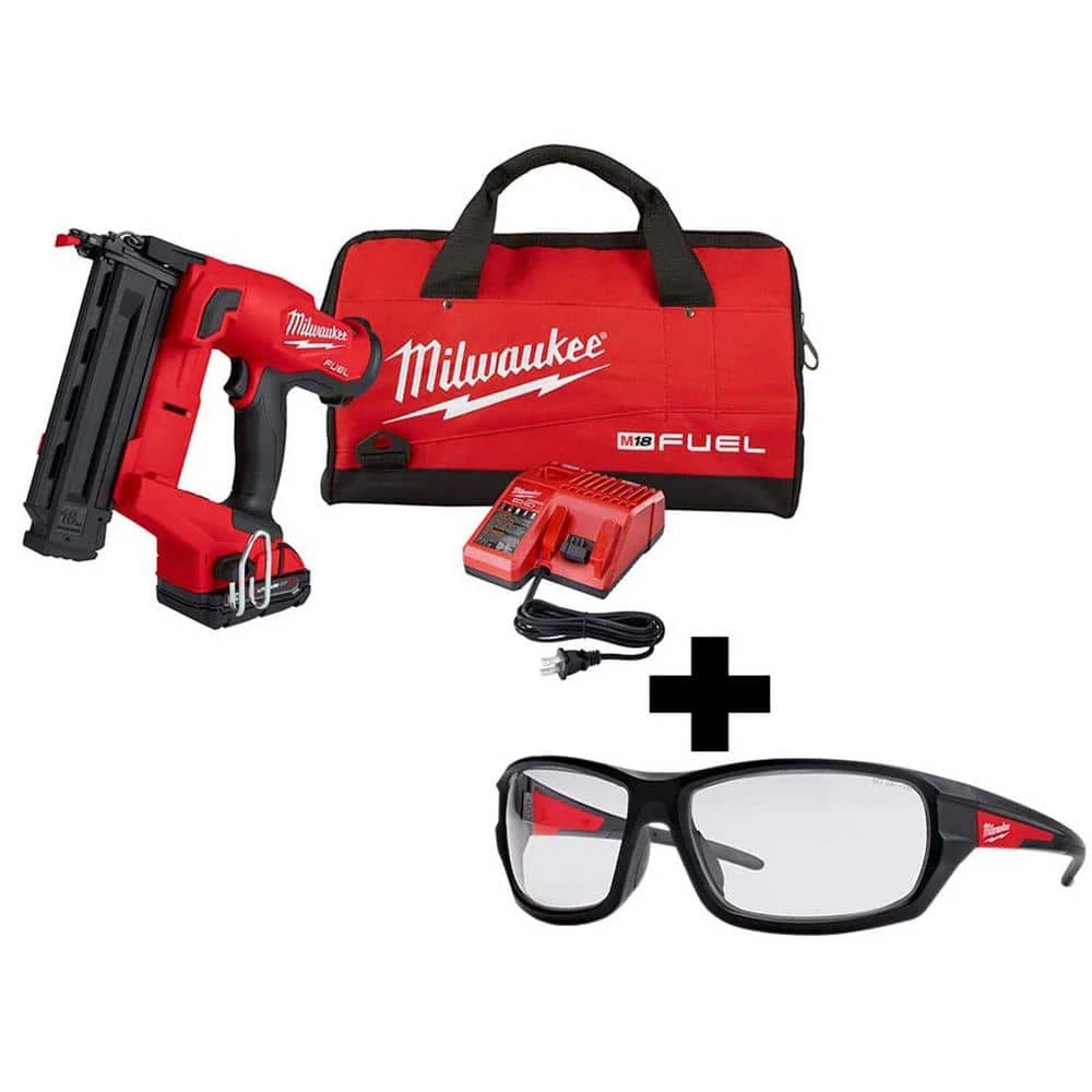 Milwaukee M18 FUEL 18-Volt 18-Gauge Lithium-Ion Brushless Cordless Gen II Brad Nailer Kit and Clear Performance Safety Glasses 1 Milwaukee M18 FUEL 18-Volt 18-Gauge Lithium-Ion Brushless Cordless Gen II Brad Nailer Kit and Clear Performance Safety Glasses