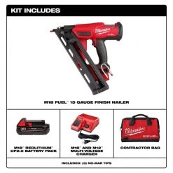 Milwaukee M18 FUEL 18-Volt Lithium-Ion Brushless Cordless Gen II 15-Gauge Angled Finish Nailer Kit with 2.0Ah Battery and Charger -Air Compressors Shop milwaukee finishing nailers 2839 21ct 40 1000
