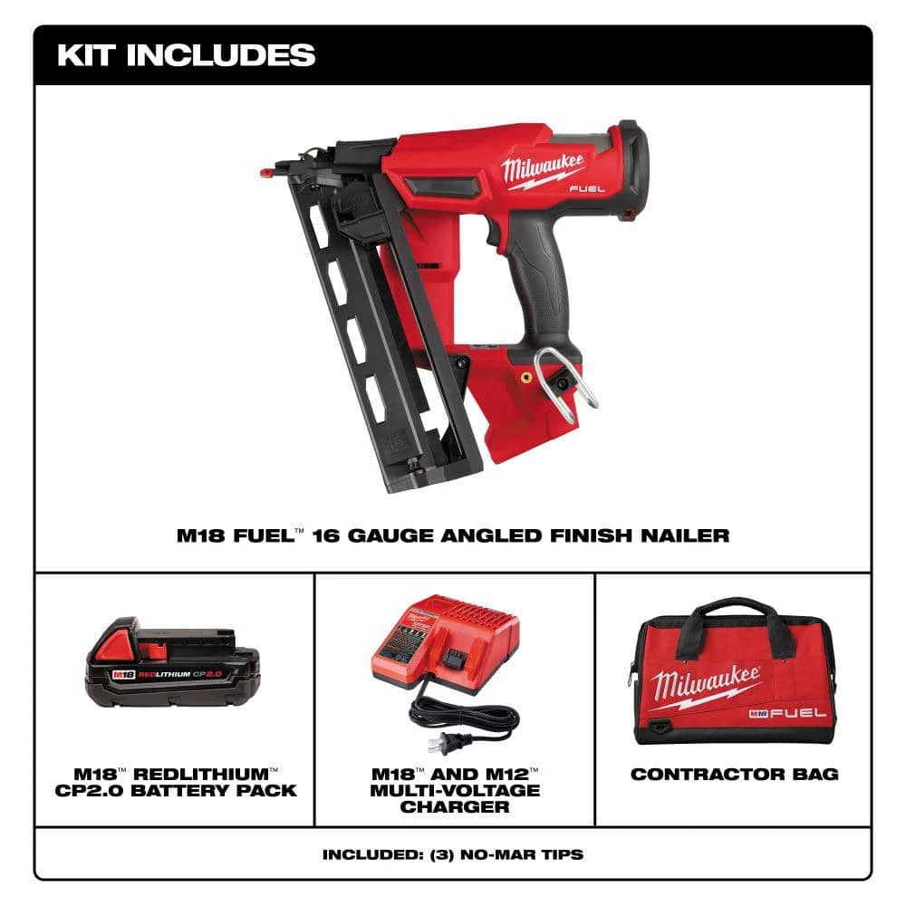 Milwaukee M18 FUEL 18-Volt Lithium-Ion Brushless Cordless Gen II 16-Gauge Angled Finish Nailer Kit with 2.0Ah Battery and Charger 3 Milwaukee M18 FUEL 18-Volt Lithium-Ion Brushless Cordless Gen II 16-Gauge Angled Finish Nailer Kit with 2.0Ah Battery and Charger - Image 3