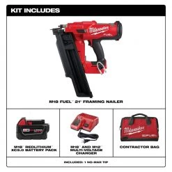 Milwaukee M18 FUEL 3-1/2 in. 18-Volt 21 Deg. Lithium-Ion Brushless Cordless Framing Nailer Kit with 5.0 Ah Battery, Charger, Bag -Air Compressors Shop milwaukee framing nailers 2744 21 40 1000