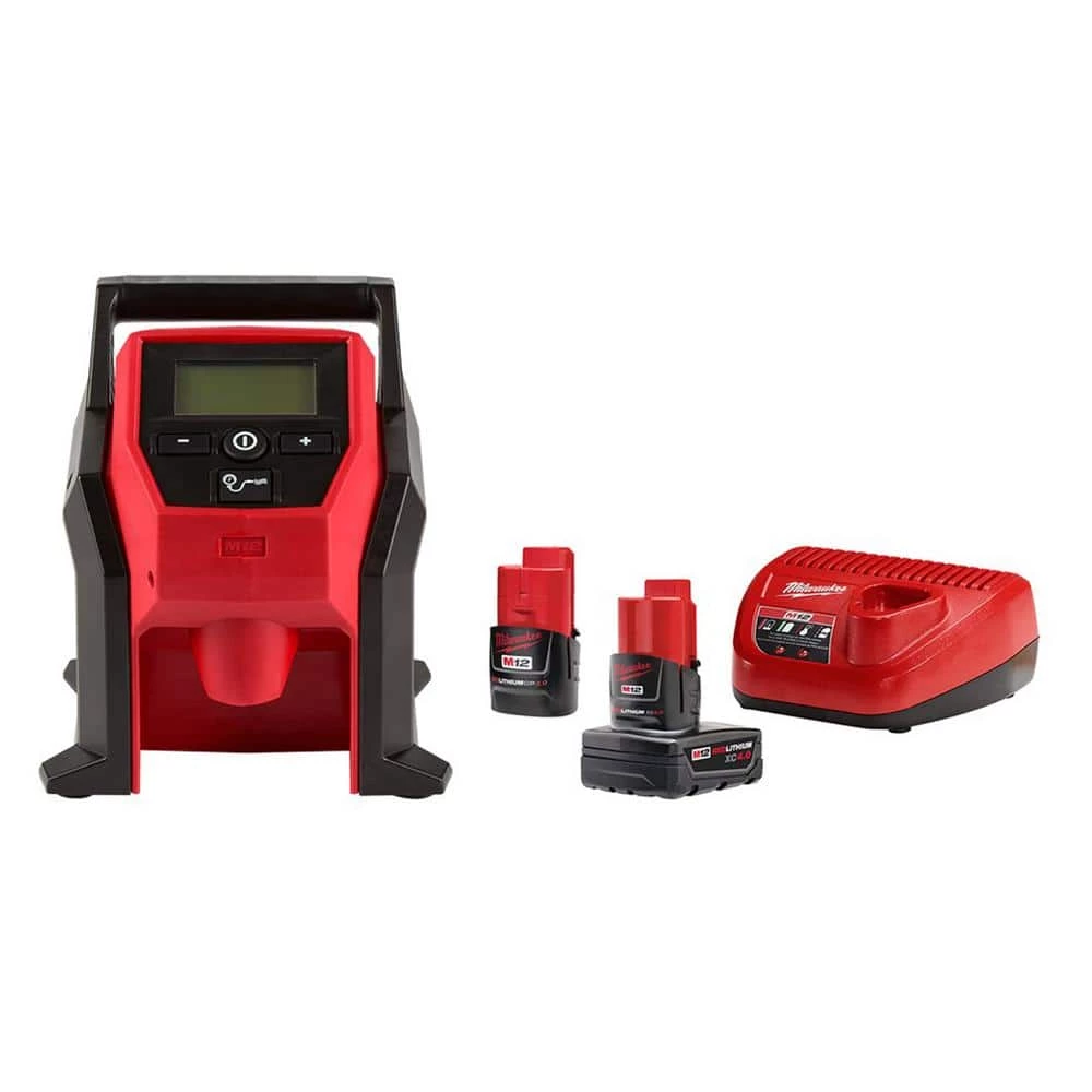 Milwaukee M12 12-Volt Lithium-Ion Cordless Compact Inflator Kit with 4.0 Ah and 2.0 Ah Battery Packs and Charger 1 Milwaukee M12 12-Volt Lithium-Ion Cordless Compact Inflator Kit with 4.0 Ah and 2.0 Ah Battery Packs and Charger