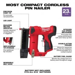 Milwaukee M12 12-Volt 23-Gauge Lithium-Ion Cordless Pin Nailer with M12 6.0Ah and M12 3.0Ah Battery Packs -Air Compressors Shop milwaukee pin nailers 2540 20 48 11 2460 48 11 2430 a0 1000