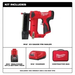 Milwaukee M12 12-Volt 23-Gauge Lithium-Ion Cordless Pin Nailer Kit with 1.5 Ah Battery, Charger and Tool Bag -Air Compressors Shop milwaukee pin nailers 2540 21 40 1000