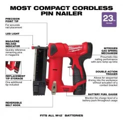 Milwaukee M12 12-Volt 23-Gauge Lithium-Ion Cordless Pin Nailer Kit with 1.5 Ah Battery, Charger and Tool Bag -Air Compressors Shop milwaukee pin nailers 2540 21 a0 1000
