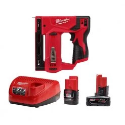 Milwaukee M12 12-Volt Lithium-Ion Cordless 3/8 in. Crown Stapler with One 4.0 Ah and One 2.0 Ah Battery Packs and Charger