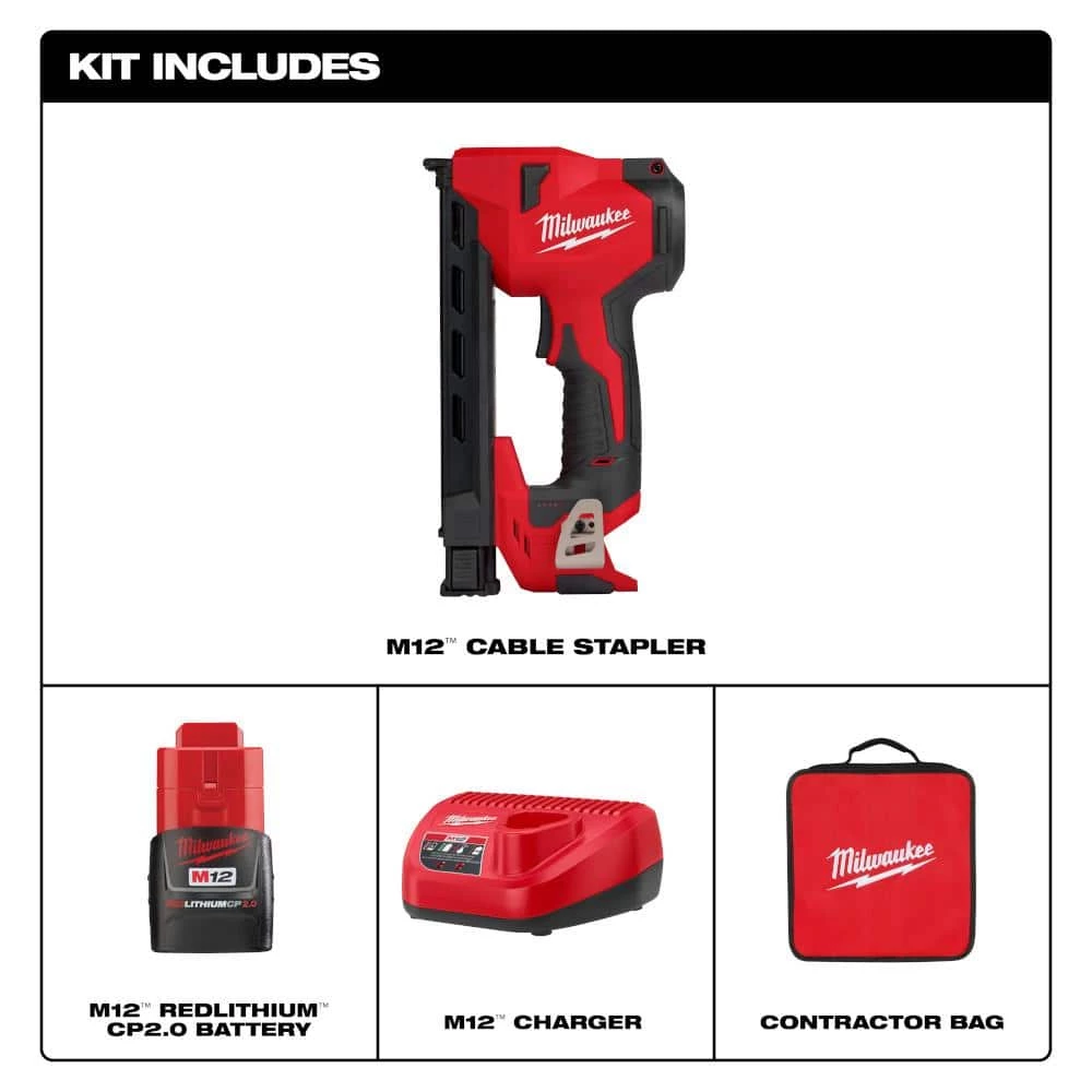 Milwaukee M12 12-Volt Lithium-Ion Cordless Cable Stapler Nailer Kit with 2.0Ah Battery, Charger and Bag 3 Milwaukee M12 12-Volt Lithium-Ion Cordless Cable Stapler Nailer Kit with 2.0Ah Battery, Charger and Bag - Image 3