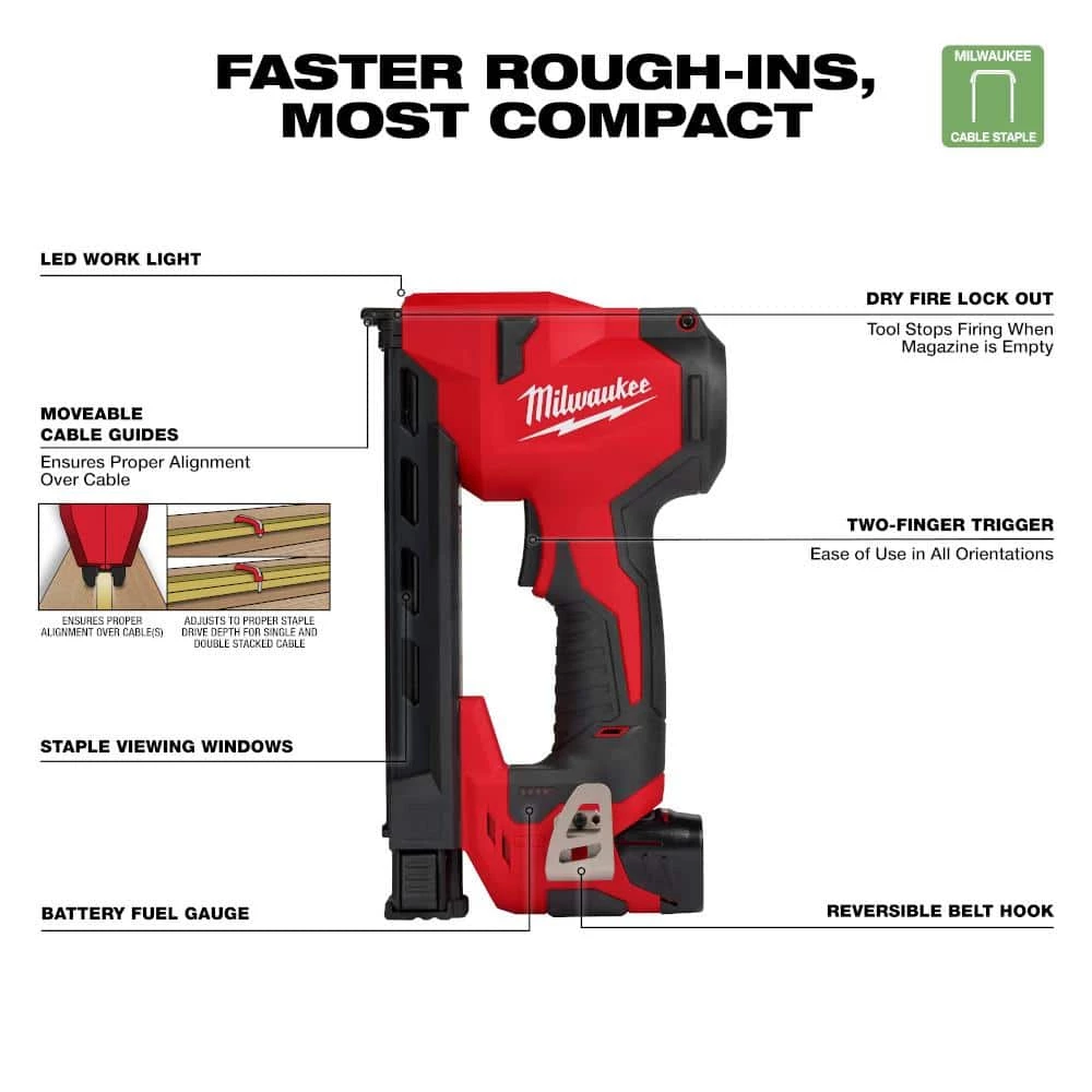 Milwaukee M12 12-Volt Lithium-Ion Cordless Cable Stapler Nailer Kit with 2.0Ah Battery, Charger and Bag 4 Milwaukee M12 12-Volt Lithium-Ion Cordless Cable Stapler Nailer Kit with 2.0Ah Battery, Charger and Bag - Image 4