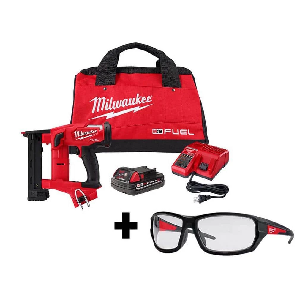 Milwaukee M18 FUEL 1/4 in. 18V 18-Gauge Lithium-Ion Brushless Narrow Crown Stapler Kit and Clear Performance Safety Glasses 1 Milwaukee M18 FUEL 1/4 in. 18V 18-Gauge Lithium-Ion Brushless Narrow Crown Stapler Kit and Clear Performance Safety Glasses