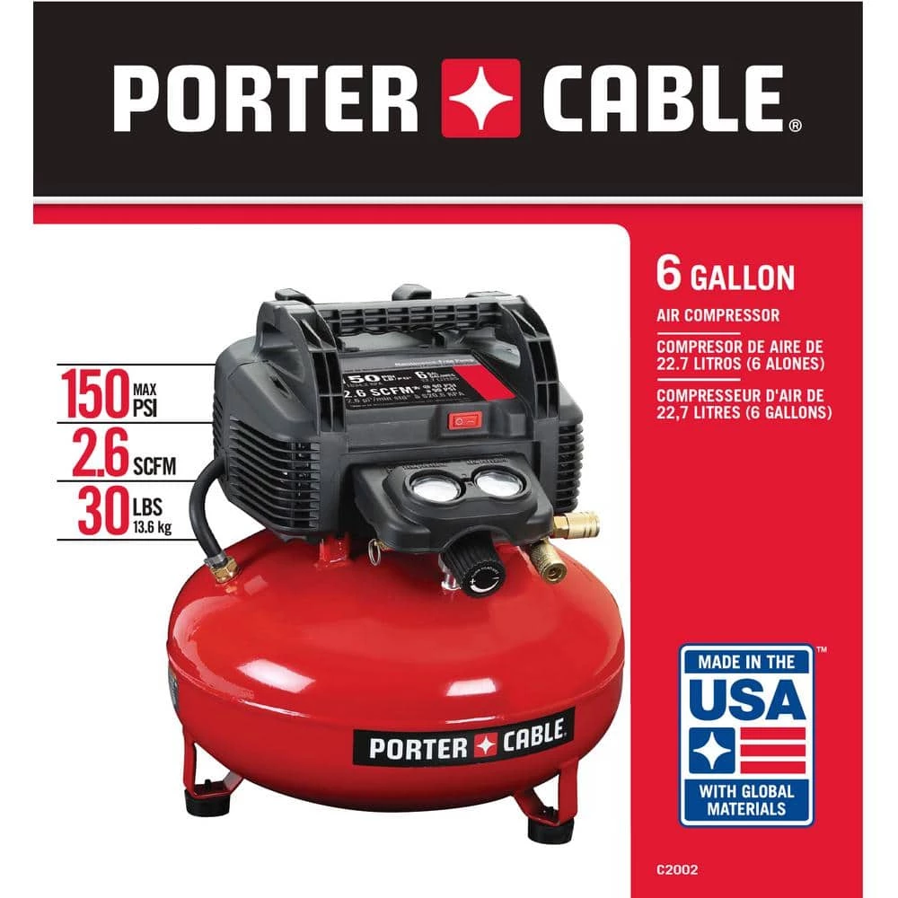 Porter-Cable 6 Gal. 150 PSI Portable Electric Pancake Air Compressor and 2 in. x 18-Gauge Brad Nail (1000 Per Box) 2 Porter-Cable 6 Gal. 150 PSI Portable Electric Pancake Air Compressor and 2 in. x 18-Gauge Brad Nail (1000 Per Box) - Image 2