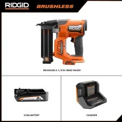 RIDGID 18V Brushless Cordless 18-Gauge 2-1/8 in. Brad Nailer with CLEAN DRIVE Technology with 2.0 Ah Battery and Charger -Air Compressors Shop ridgid brad nailers r09891k 40 1000