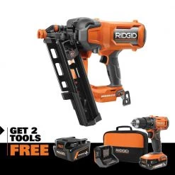 RIDGID 18V 21 Degree Framing Nailer, FREE Drill Driver Kit & 4.0Ah MO Battery