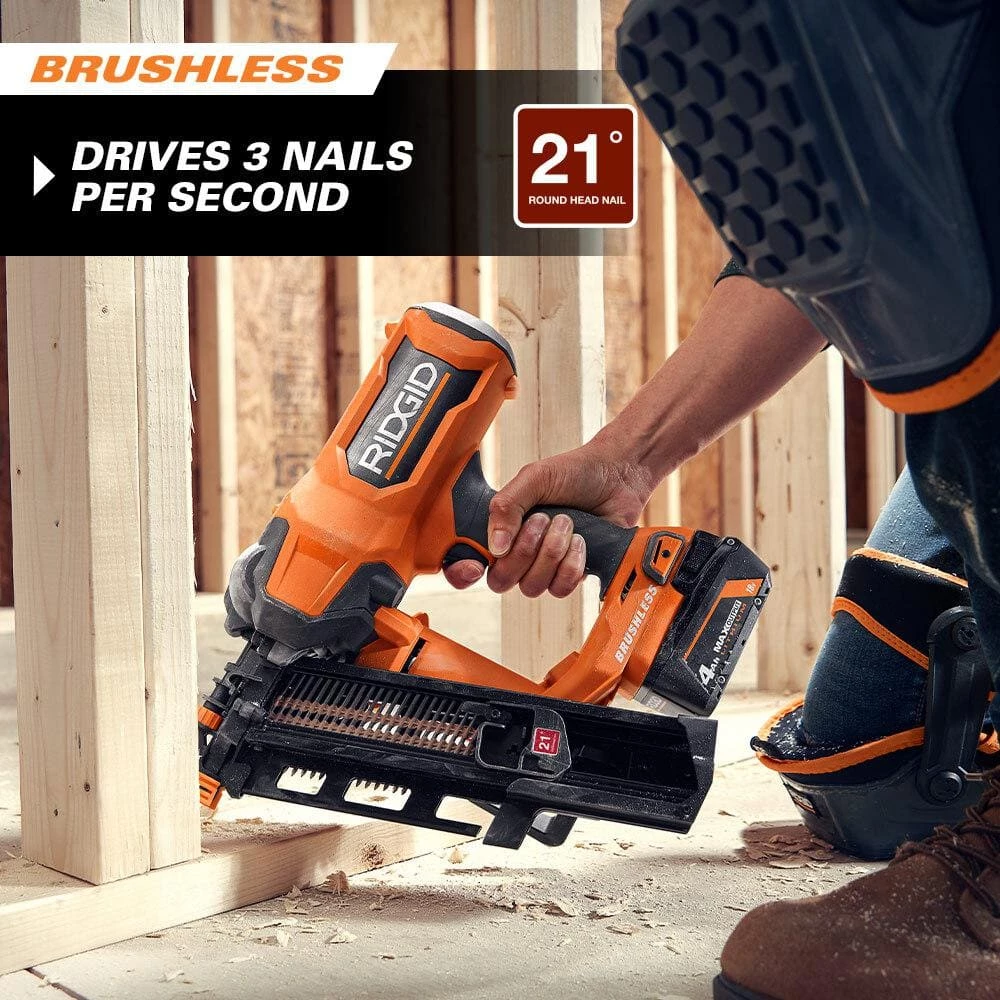 RIDGID 18V Lithium-Ion Brushless Cordless 21° 3-1/2 in. Framing Nailer with 18V Lithium-Ion 4.0 Ah Battery 4 RIDGID 18V Lithium-Ion Brushless Cordless 21° 3-1/2 in. Framing Nailer with 18V Lithium-Ion 4.0 Ah Battery - Image 4