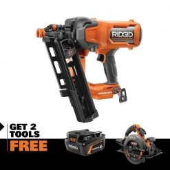 RIDGID 18V 21 Degree Framing Nailer, FREE Circular Saw & 4.0Ah MO Battery