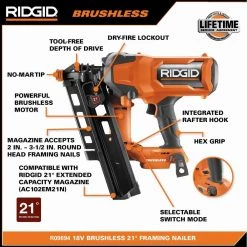 RIDGID 18V Brushless Cordless 21° 3-1/2 in. Framing Nailer Kit with 4.0 Ah Battery and Charger -Air Compressors Shop ridgid framing nailers r09894kn 40 1000