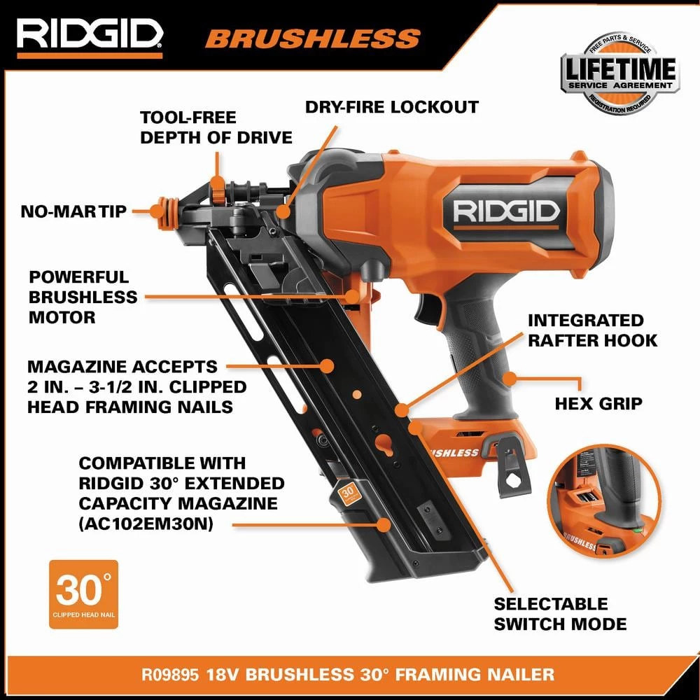 RIDGID 18V Brushless Cordless 30° 3-1/2 in. Framing Nailer with Brushless Jig Saw (Tools Only) 3 RIDGID 18V Brushless Cordless 30° 3-1/2 in. Framing Nailer with Brushless Jig Saw (Tools Only) - Image 3
