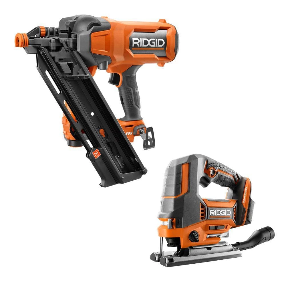 RIDGID 18V Brushless Cordless 30° 3-1/2 in. Framing Nailer with Brushless Jig Saw (Tools Only) 1 RIDGID 18V Brushless Cordless 30° 3-1/2 in. Framing Nailer with Brushless Jig Saw (Tools Only)