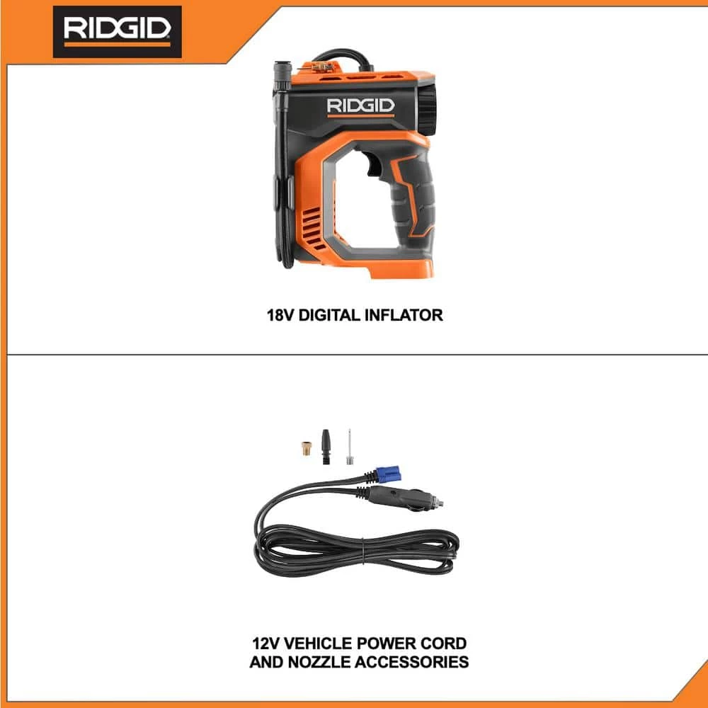 RIDGID 18V Cordless 2-Tool Combo Kit with Digital Inflator and Flood Light with Detachable Light (Tools Only) 2 RIDGID 18V Cordless 2-Tool Combo Kit with Digital Inflator and Flood Light with Detachable Light (Tools Only) - Image 2