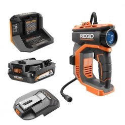 RIDGID 18V Cordless High Pressure Inflator Kit with 2.0 Ah Battery, Charger, and USB Portable Power Source with Activate Button