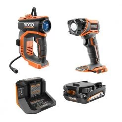 RIDGID 18V Cordless High Pressure Inflator Kit with 2.0 Ah Battery, Charger, and Torch Light
