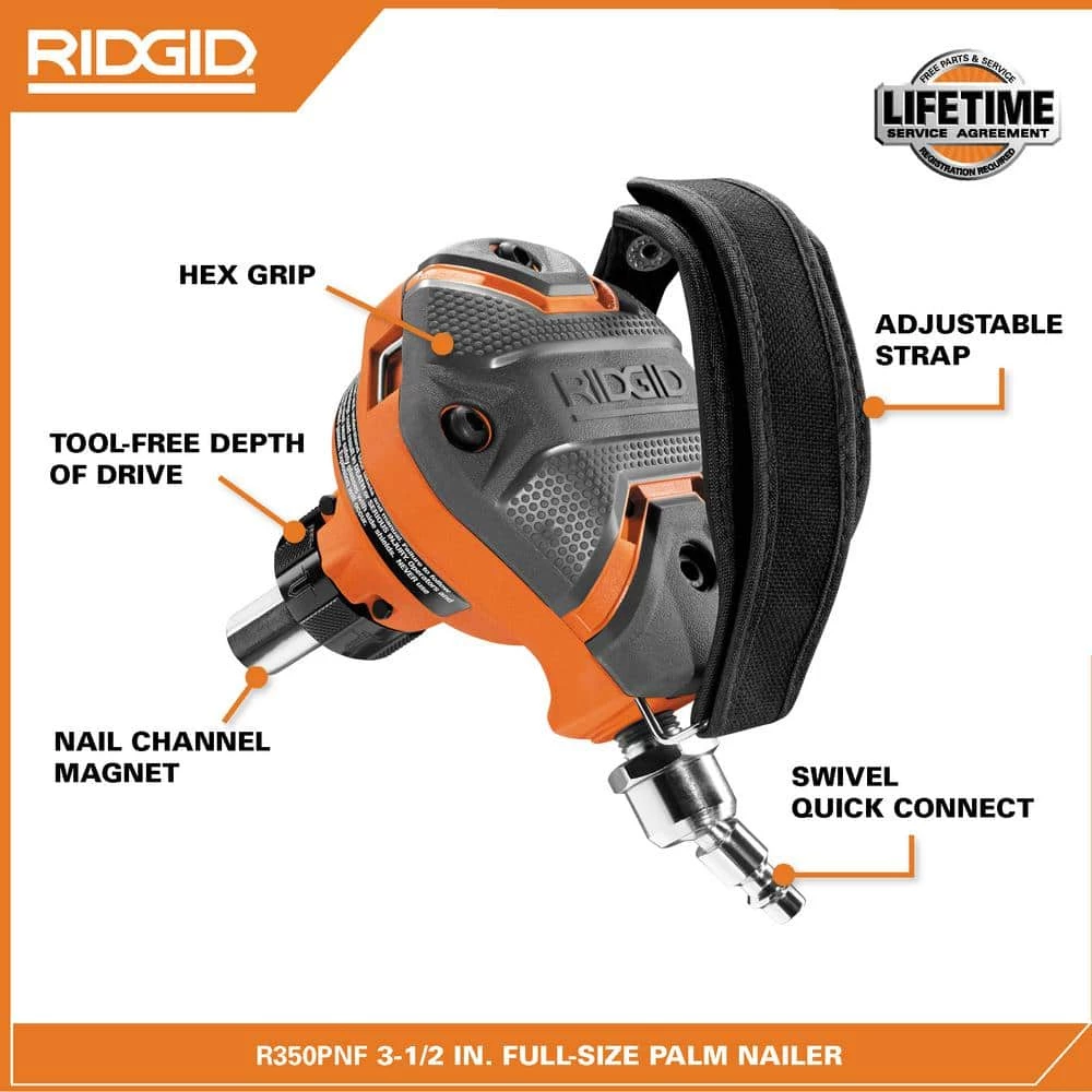 RIDGID Pneumatic 3-1/2 in. Full-Size Palm Nailer 2 RIDGID Pneumatic 3-1/2 in. Full-Size Palm Nailer - Image 2