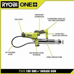 RYOBI ONE+ 18V Cordless Grease Gun with 2.0 Ah Battery and Charger -Air Compressors Shop ryobi air grease guns p3410 psk005 40 1000