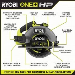 RYOBI ONE+ HP 18V 18-Gauge Brushless Cordless AirStrike Brad Nailer with ONE+ HP Brushless 7-1/4 in. Circular Saw (Tools Only) -Air Compressors Shop ryobi brad nailers p322 pblcs300b a0 1000