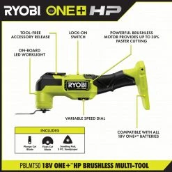 RYOBI ONE+ HP 18V 18-Gauge Brushless Cordless AirStrike Brad Nailer with ONE+ HP Brushless Multi-Tool (Tools Only) -Air Compressors Shop ryobi brad nailers p322 pblmt50b a0 1000