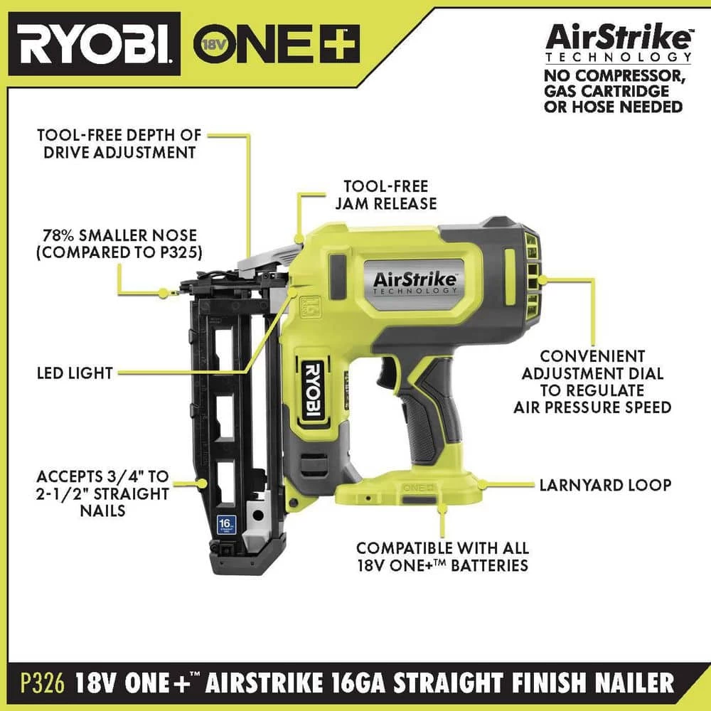 RYOBI ONE+ 18V Cordless 18-Gauge AirStrike Brad Nailer Kit with 16-Gauge AirStrike Finish Nailer, 1.5 Ah Battery, and Charger 3 RYOBI ONE+ 18V Cordless 18-Gauge AirStrike Brad Nailer Kit with 16-Gauge AirStrike Finish Nailer, 1.5 Ah Battery, and Charger - Image 3