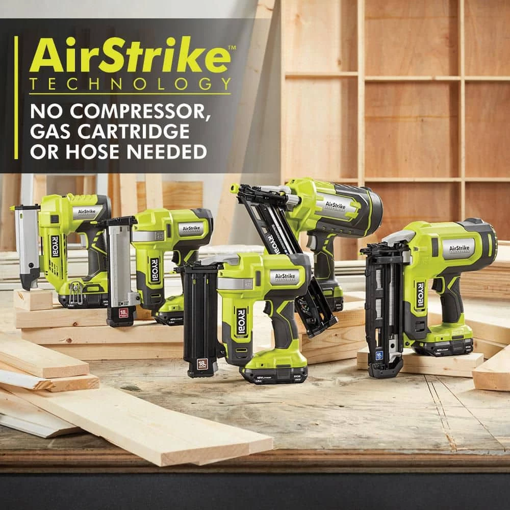 RYOBI ONE+ 18V Cordless 18-Gauge AirStrike Brad Nailer Kit with 16-Gauge AirStrike Finish Nailer, 1.5 Ah Battery, and Charger 11 RYOBI ONE+ 18V Cordless 18-Gauge AirStrike Brad Nailer Kit with 16-Gauge AirStrike Finish Nailer, 1.5 Ah Battery, and Charger - Image 11