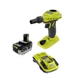 RYOBI ONE+ 18V Cordless High Volume Power Inflator with HIGH PERFORMANCE 4.0 Ah Battery and Charger Kit