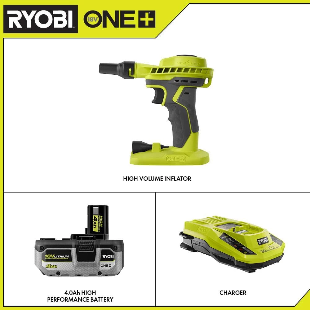 RYOBI ONE+ 18V Cordless High Volume Power Inflator with HIGH PERFORMANCE 4.0 Ah Battery and Charger Kit 2 RYOBI ONE+ 18V Cordless High Volume Power Inflator with HIGH PERFORMANCE 4.0 Ah Battery and Charger Kit - Image 2