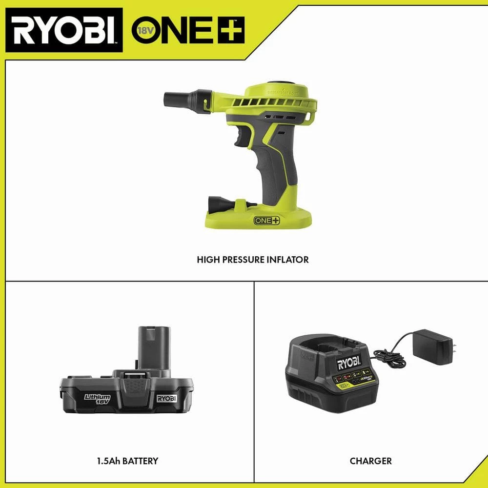 RYOBI ONE+ 18V Cordless High Volume Power Inflator Kit with 1.3 Ah Battery and 18V Charger 2 RYOBI ONE+ 18V Cordless High Volume Power Inflator Kit with 1.3 Ah Battery and 18V Charger - Image 2