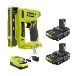 RYOBI ONE+ 18V Cordless Compression Drive 3/8 in. Crown Stapler with (2) 2.0 Ah Batteries and Charger
