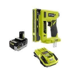 RYOBI ONE+ 18V Cordless Compression Drive 3/8 in. Crown Stapler with HIGH PERFORMANCE 4.0 Ah Battery and Charger Kit