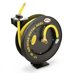 XtremepowerUS 50 ft. x 1/2 in. Rubber Retractable Air Hose Reel Auto Rewind for Automotive Compressors