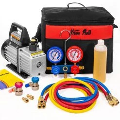 XtremepowerUS 1/4 HP 3 CFM Air Vacuum Pump HVAC A/C Refrigerant Kit with AC Manifold Gauge Set